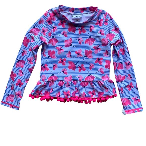 NWT Nicole Miller Rash Guard Swimsuit Set Stripes Floral Pom Poms Pool Beach-6 - Picture 2 of 13